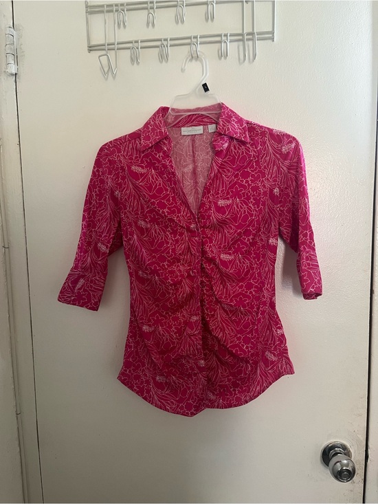 New York & Company Tops - New York & Company Pink Floral Button-Down Shirt